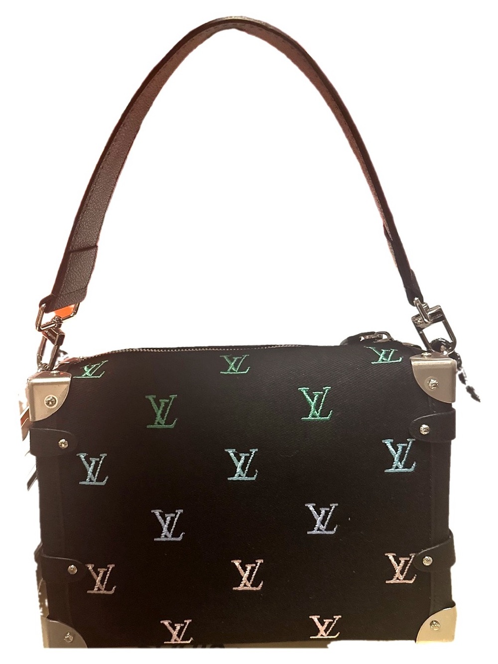 Black Monogram Embroidered Shoulder Bag
